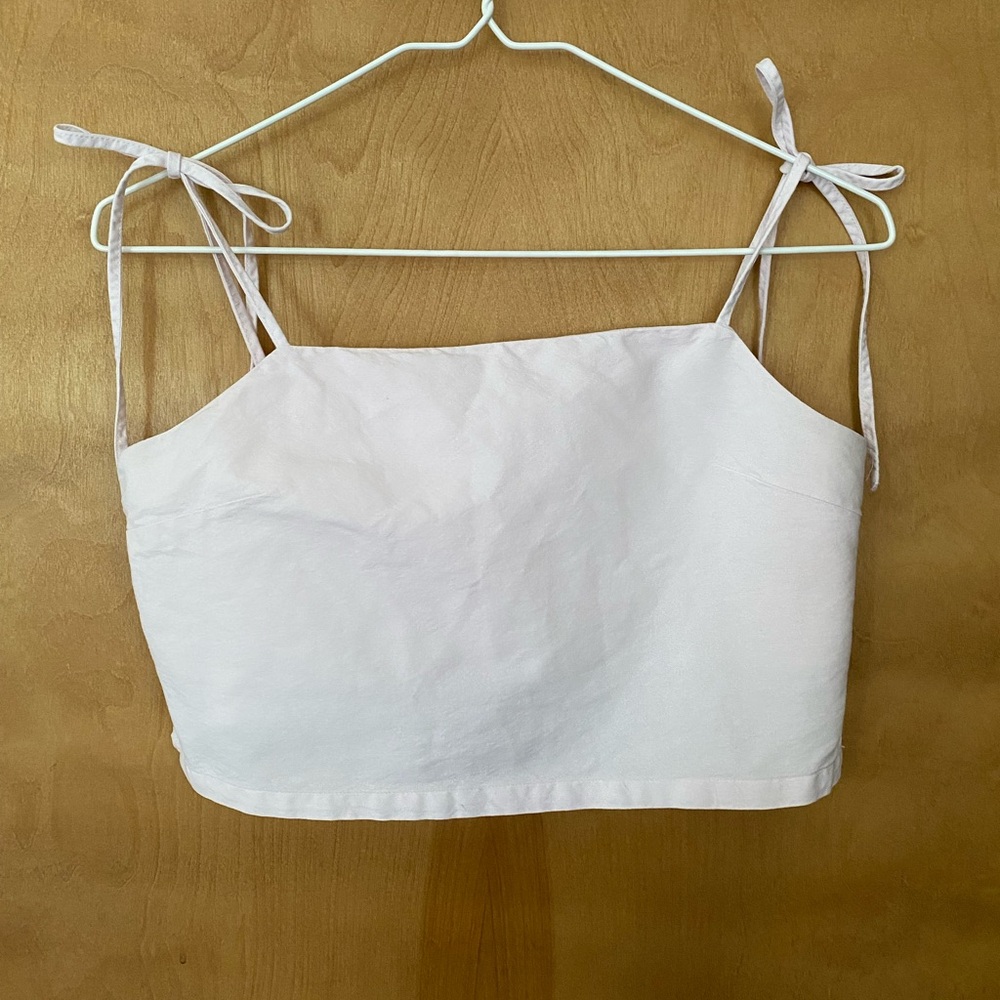 Rare Brandy Melville John Galt Light Pink Tie Strap Crop Tank